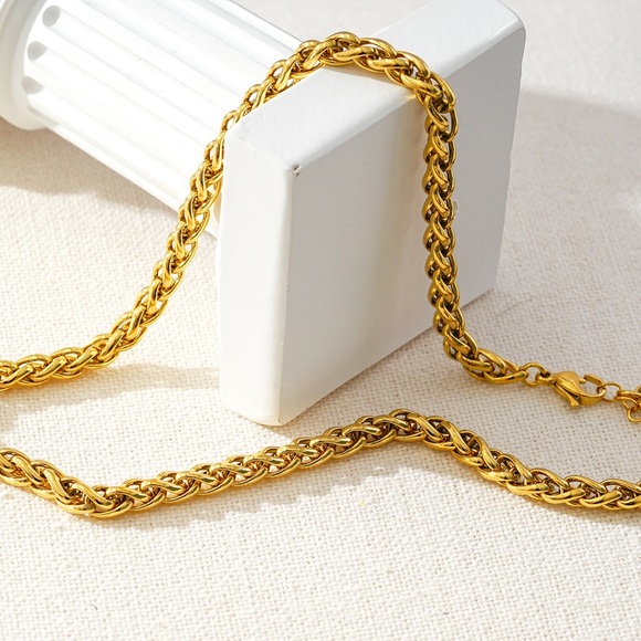 18K Gold Plated Cable Linked Necklace*Interlocking Wheat Chain*Unisex*YB - Picture 6 of 7